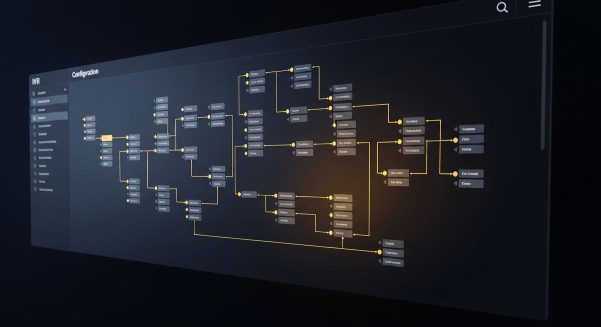 Business phone system administrator designing an auto-attendant and IVR menu flow with branching call paths, after-hours routing, and direct-to-human escape options