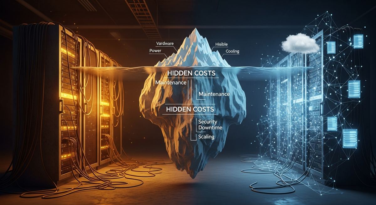 Cost analysis chart showing hidden expenses of outdated IT infrastructure including lost productivity, increased downtime, security risk premium, and missed efficiency opportunities