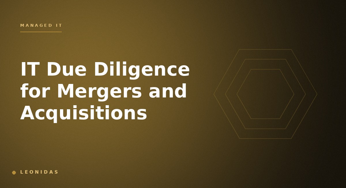 M&A IT due diligence team reviewing target company technology assets, security posture, vendor relationships, compliance status, and integration risks during deal evaluation