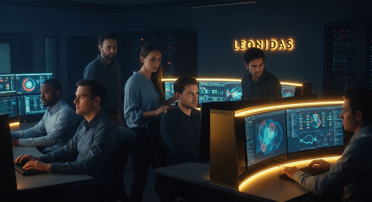 Security analyst from Leonidas walking a business owner through a cybersecurity assessment framework covering identity, endpoints, network, data, and incident response readiness