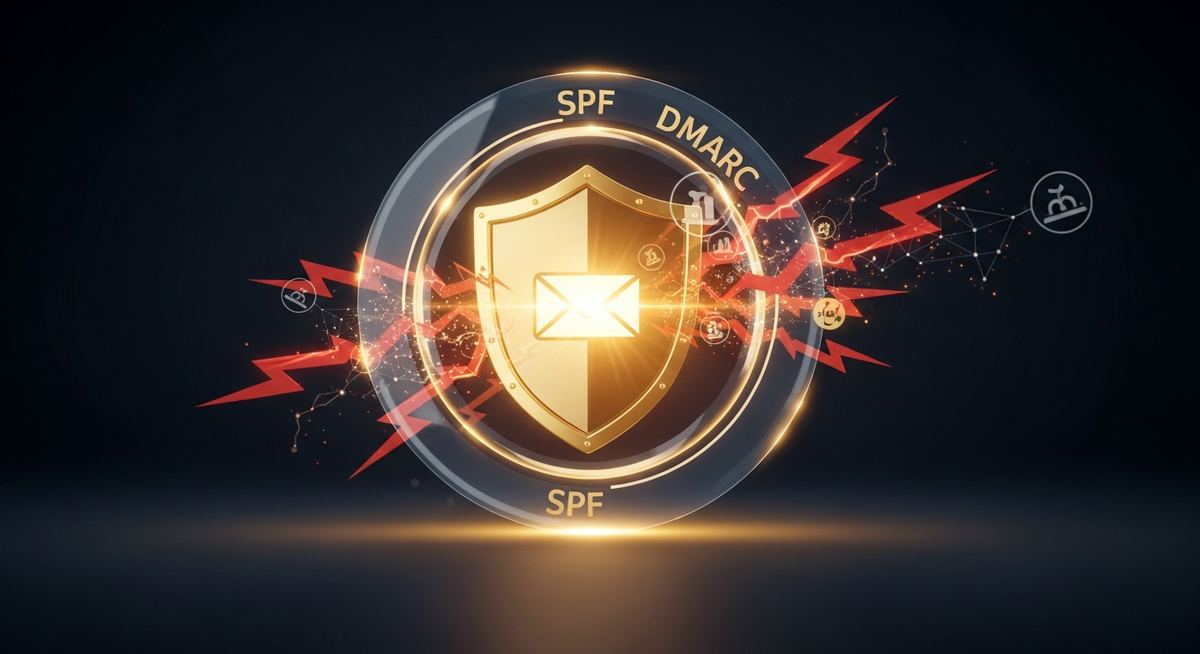 Business email security architecture showing DMARC authentication, advanced threat protection, URL rewriting, attachment sandboxing, and impersonation detection layers