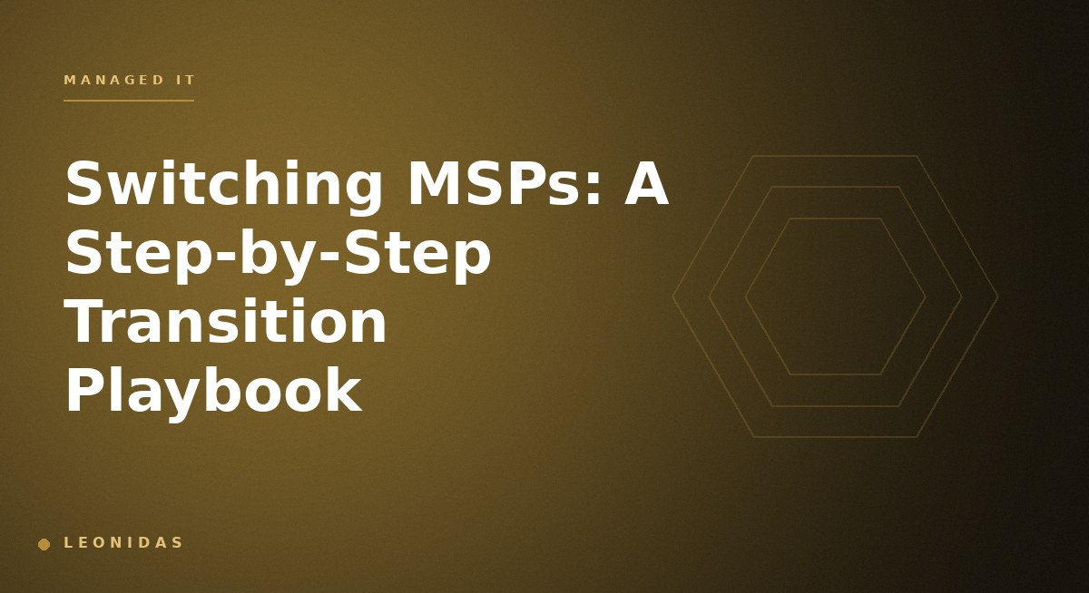 IT director coordinating MSP transition with timeline showing knowledge transfer, credential handover, parallel operation period, and cutover milestones across incoming and outgoing providers