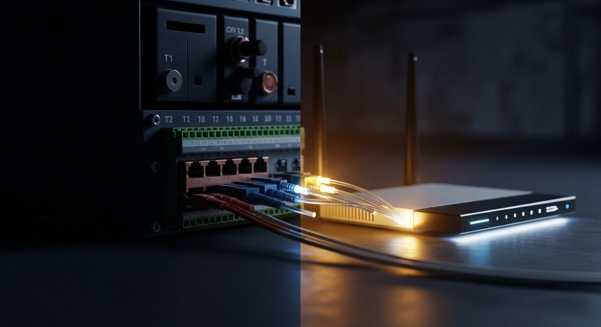 Modern fiber optic infrastructure replacing legacy T1 copper circuits for business connectivity