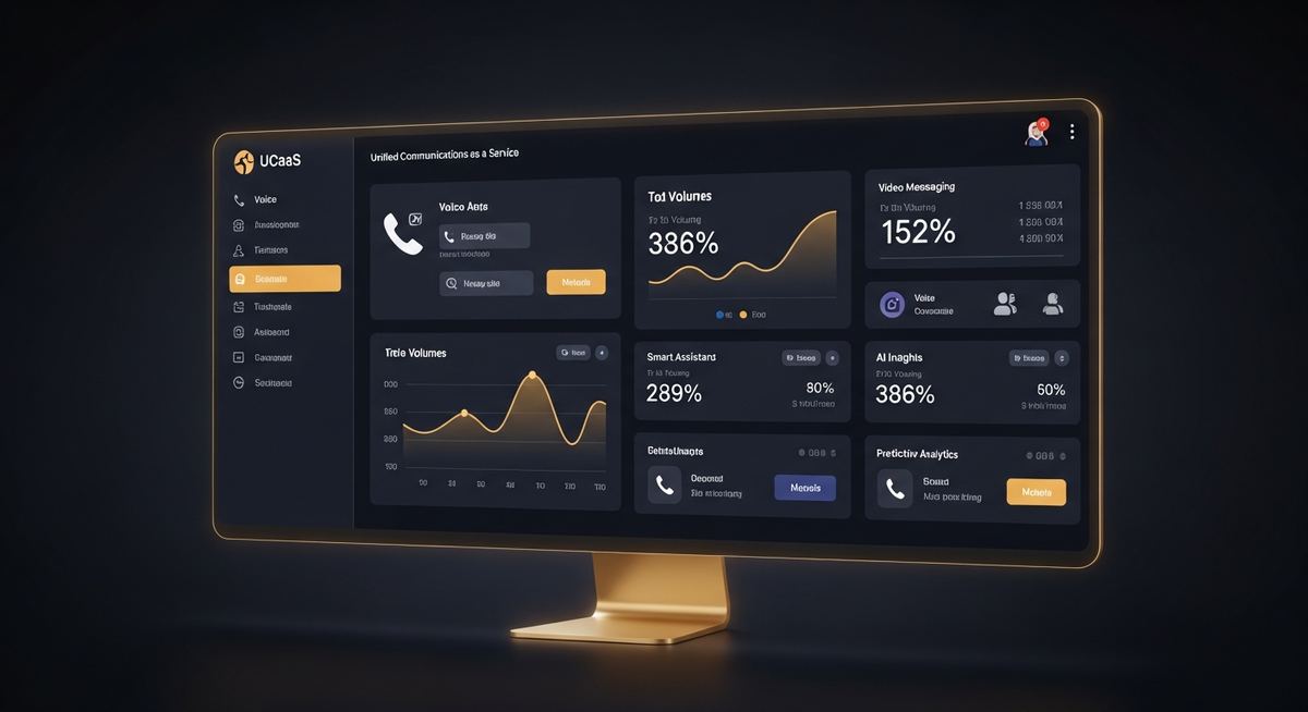 UCaaS platform comparison dashboard for 2026 showing market consolidation, AI features, contact center integration, and mid-market deployment patterns