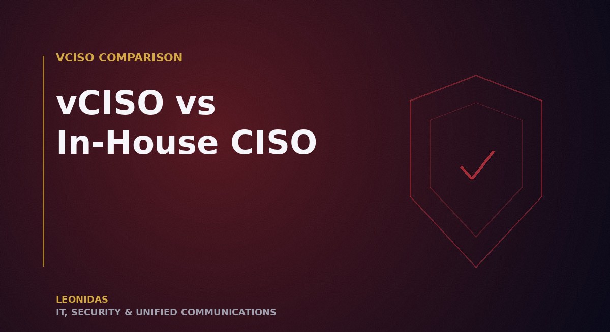Side-by-side comparison chart showing cost, coverage hours, and capability scope for an in-house CISO versus a virtual CISO engagement for a mid-market business in 2026