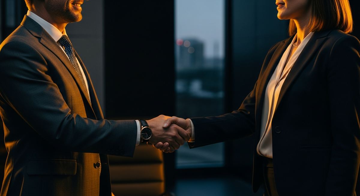 Business owner shaking hands with Leonidas IT account manager in a office, representing a local managed services partnership built on direct accountability